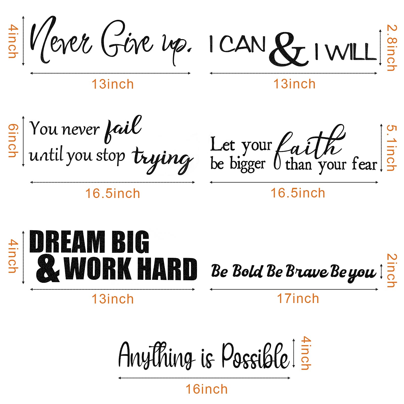 5 Sheets Vinyl Wall Quotes Stickers Inspirational Quotes Decals Peel And Stick Motivational Wall Decals Never Give Up Anything I